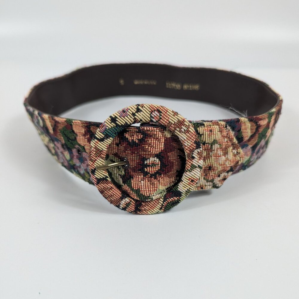Vintage Astor Floral Tapestry Fabric Belt With Ring Buckle 32"